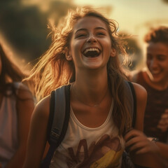 portrait of a  girl with a smile chilling with her friends