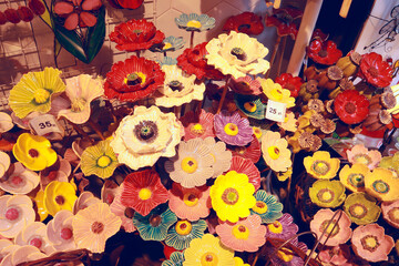 Ceramic souvenir flowers poppy for sale in Krakow, Poland