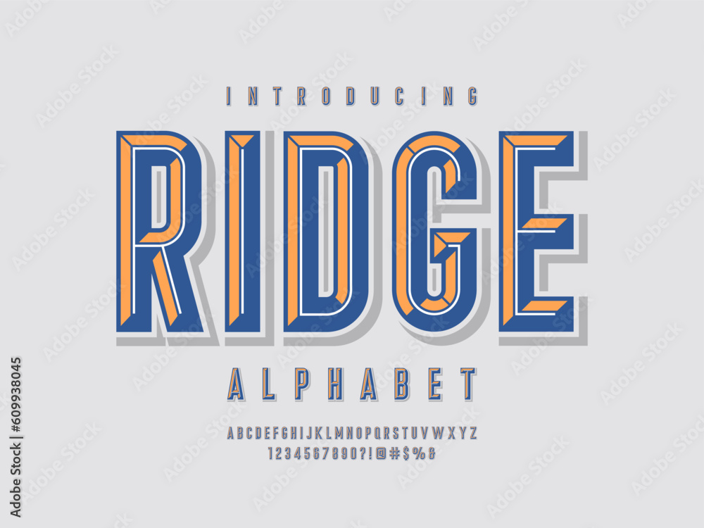 Poster chisel style alphabet design with uppercase, number and symbols
