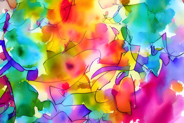 Abstract Painting with rainbow colors. Colorful watercolor background.  Generative AI