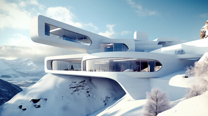 Fototapeta premium A modern mountain building with amazing architecture