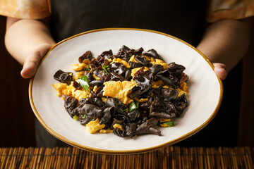Scrambled Eggs with Fungus, a Special Home Cooking Vegetable in Northeast China