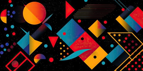 AI Generated. AI Generative. 80s retro vintage old bauhaus modern style decorative graphic design geometric abstract art pattern on black background.Graphic Art