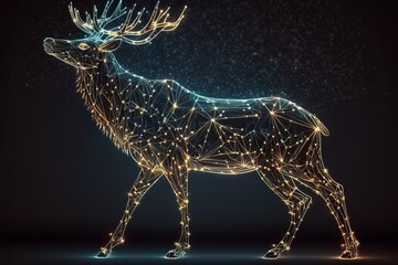 Reindeer form lines, triangles and particle style, Generative ai