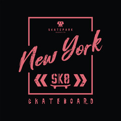 skateboarding and skateboard in New York City, Brooklyn. Vintage design. Grunge background. Sport typography, t-shirt graphics, poster, print, postcard