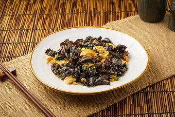 Scrambled Eggs with Fungus, a Special Home Cooking Vegetable in Northeast China