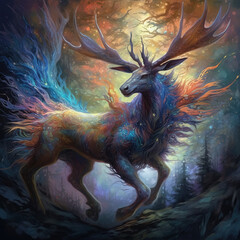 Divine deer Illustration,created with generative ai tecnology.