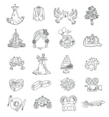 Collection of beautiful thin line style vector wedding icons - 609940630