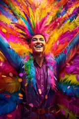 Man celebrating the spirit of festivals and celebrations; concept of LGBT pride, LGBTQ people, LGBTQ rights campaign. Created with Generative AI technology