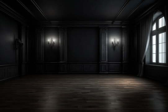 Empty elegant dark room at night with copy space, Generative AI