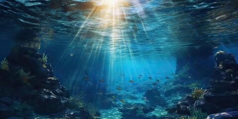 Obraz premium AI Generated. AI Generative. Underworld under water sea ocean diving life flora fauna adventure vacation trip photo illustration. Graphic Art