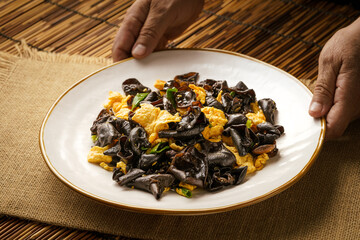Scrambled Eggs with Fungus, a Special Home Cooking Vegetable in Northeast China