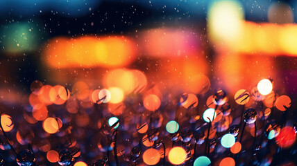 light bokeh Bright glowing lights of district in megapolis under dusk sky in evening on blurred background. Generative Ai