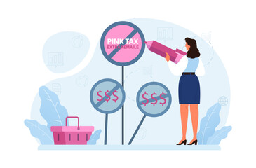 Pink tax concept. Gender based price discrimination. Higher price
