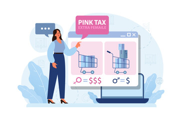 Pink tax concept. Gender based price discrimination. Higher price