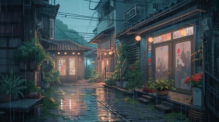 LOFI street illustration, colorful anime manga style wallpaper background design, Generative AI