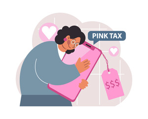 Pink tax concept. Gender based price discrimination. Higher price