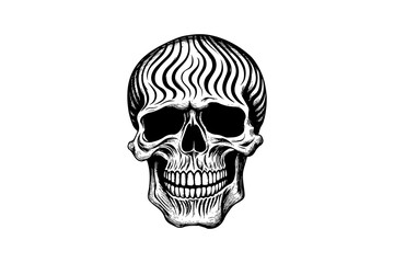 Human skull in woodcut style. Vector engraving sketch illustration.