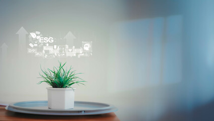 Sustainable development on renewable energy and growing ecological on green energy. social and governance and impact investing. sustainable, funds, internet of thing, energy, ai, free space for text.