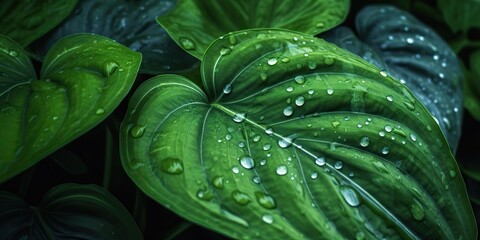 Obraz premium AI Generated. AI Generative. Beautiful wild nature outdoor green leaf with water drap. Aesthetics explore vibe. Graphic Art
