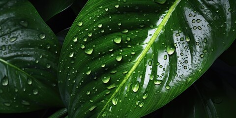 Fototapeta premium AI Generated. AI Generative. Beautiful wild nature outdoor green leaf with water drap. Aesthetics explore vibe. Graphic Art