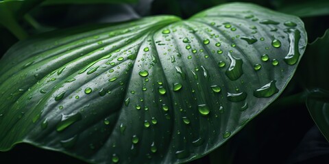 Obraz premium AI Generated. AI Generative. Beautiful wild nature outdoor green leaf with water drap. Aesthetics explore vibe. Graphic Art