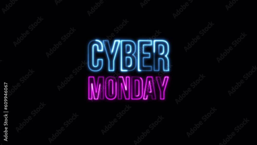 Poster loop cyber monday blue pink neon text effect illustration on black background. element for isolated 