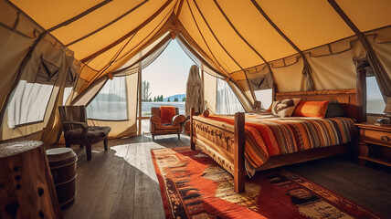 The beautiful tent with vintage interior style. Generative Ai