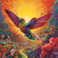 Hummingbird in front of sun