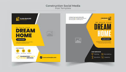 Construction renovation Handyman home repair flyer social media post and web banner template