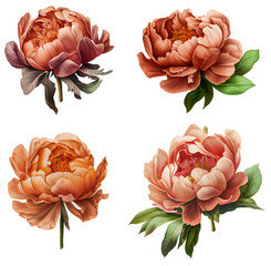 Terracotta watercolor flowers - peonies