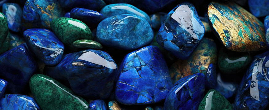 Blue-green stone background, azurite stone texture.
