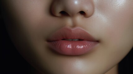 A close-up shot capturing the lips of a young Asian woman. Generative AI.