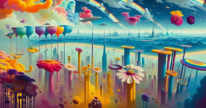 Surreal Skyline Of Color and Energy Clouds Rainbow Generative AI Animation