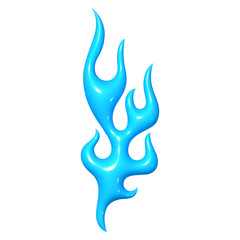 3D Y2K fire shape, shiny inflated plastic flame, isolated vector design element for 2000s style aesthetics
