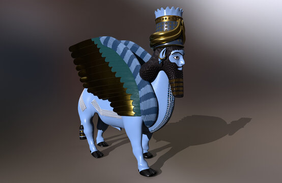 3d illustration of the figure of a Lamassu