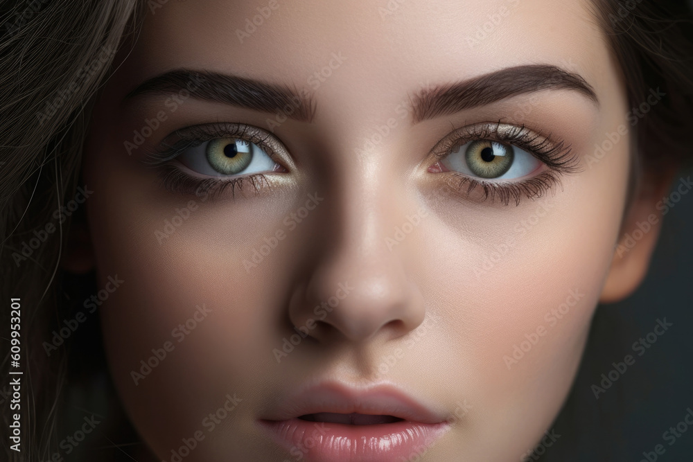 Poster the gentle arc of delicate eyelashes a lullaby of harmony radiating from a still face.. ai generatio