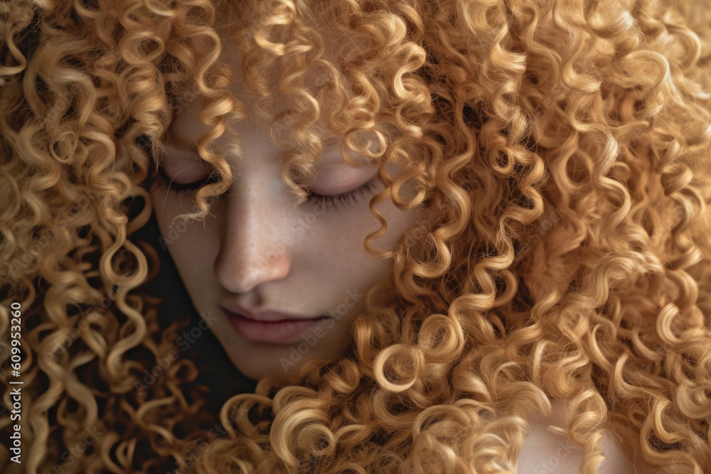 Poster captivating cranium a sunkissed dome hosting a cascade of flawless curls.. ai generation
