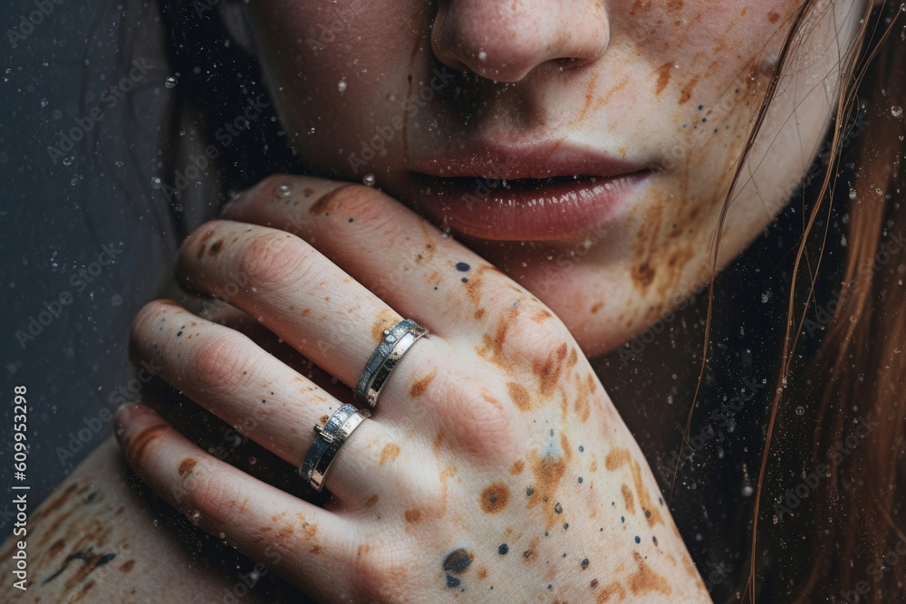 Poster a tender rain of freckles and moles customize the canvas of the wrist.. ai generation