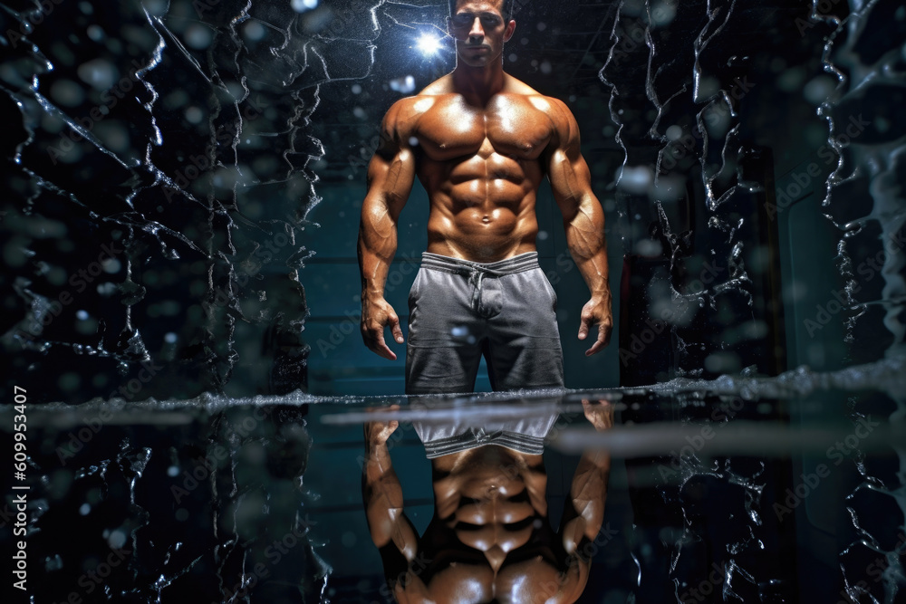 Poster rippling abs a reflection of hours spent in the weight room.. ai generation