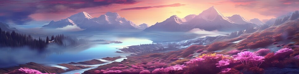 Fototapeta na wymiar Colorful mountain scene with the setting sun