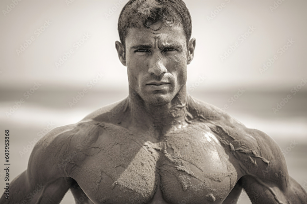 Poster a determined face empowered by every single muscle fiber.. ai generation