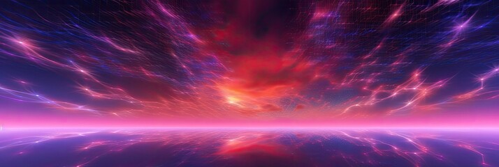 Neon futuristic background with stars and clouds