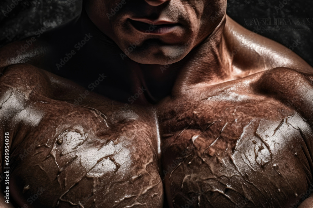Aufkleber strength radiating from hardened muscles beneath a smooth complexion.. ai generation