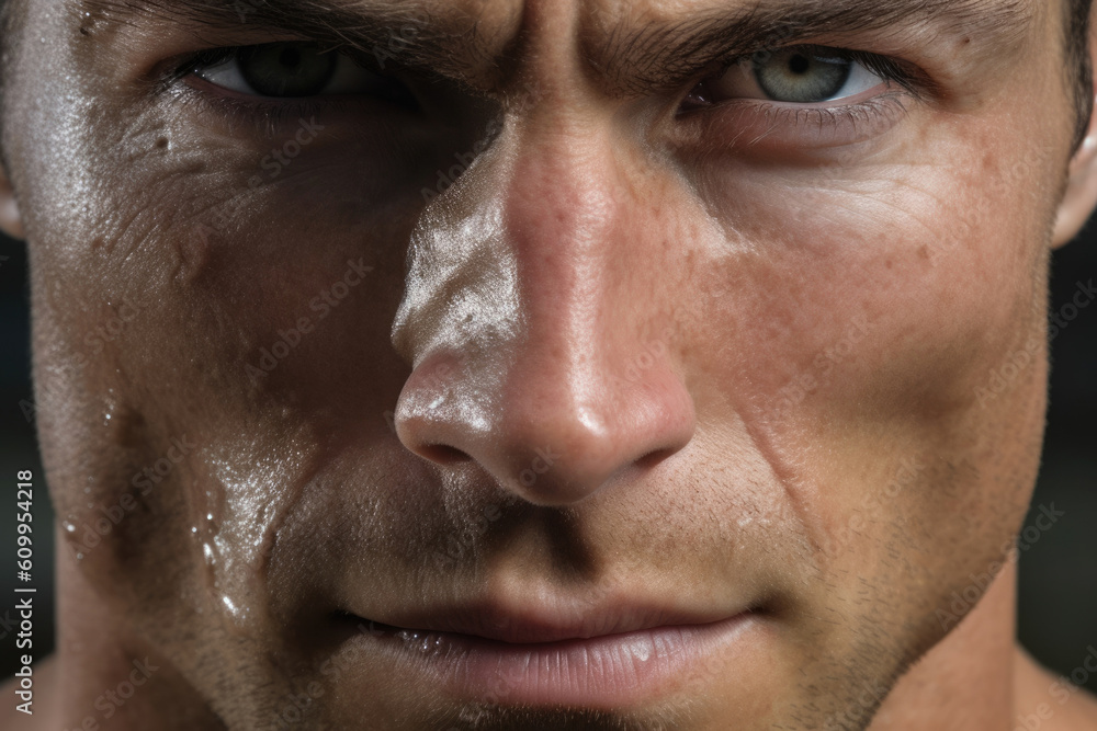 Poster a determined face empowered by every single muscle fiber.. ai generation