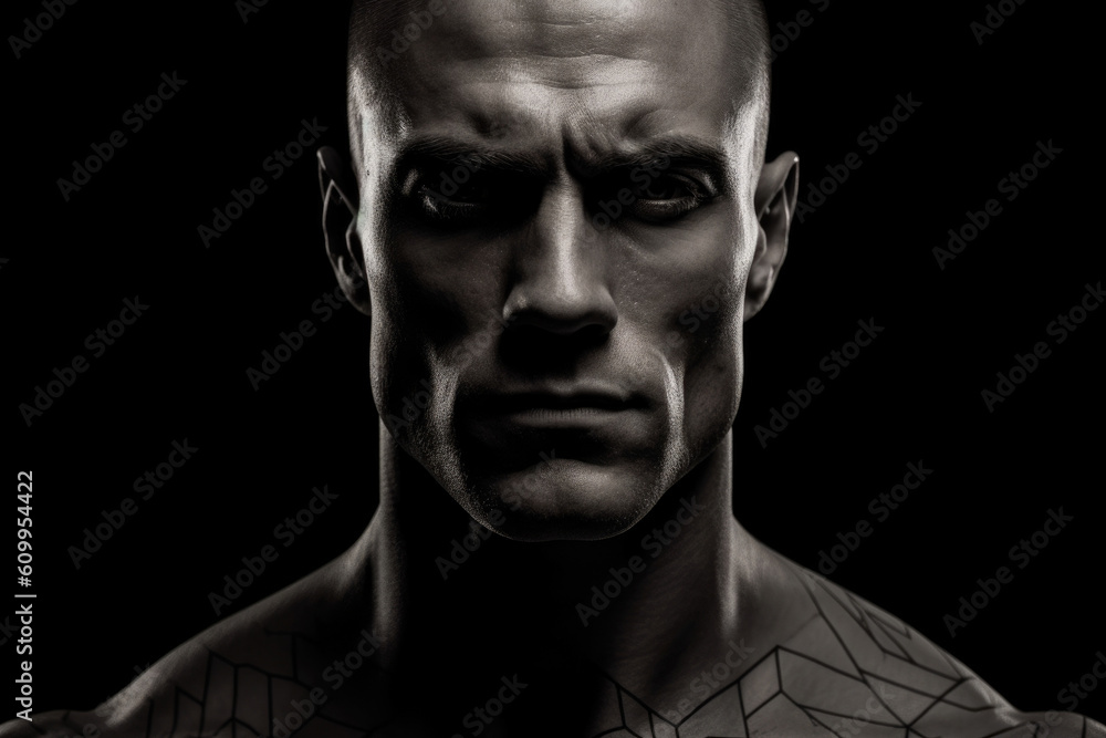 Aufkleber angular jaw sharply defined lines framing an intimidating face.. ai generation
