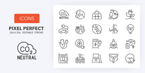 green energy line icons 256 x 256