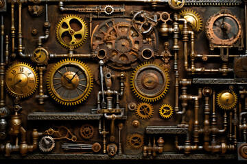 Background metal vintage machinery.  3D illustration digital art design, generative AI