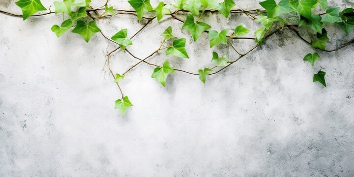 Plant vine with green leaves on white wall background, copy space © Svitlana