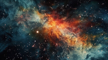 Naklejka premium Deep space cosmos blowing away and turning into pointillism dust points with nebula on the background